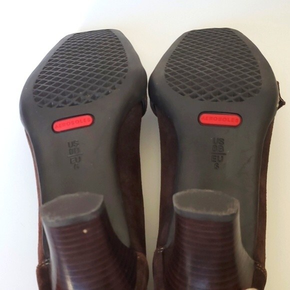 AEROSOLES BROWN SUEDE HEELS BUCKLE SQUARE TOE SIZE 8 CONTRAST STITCHING LOAFER - Picture 6 of 9